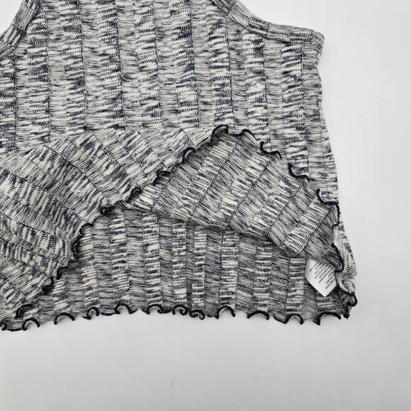 Anthropologie Top Womens XS Gray Navy Tank Crop Sweater Lettuce Hem Ribbed Kaden - Picture 9 of 11